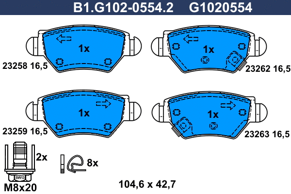 Kit de plaquettes de frein, frein à disque GALFER B1.G102-0554.2