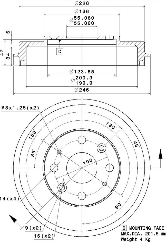 Tambour de frein VILLAR 627.0315