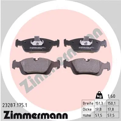 Kit de plaquettes de frein, frein à disque ZIMMERMANN 23287.175.1