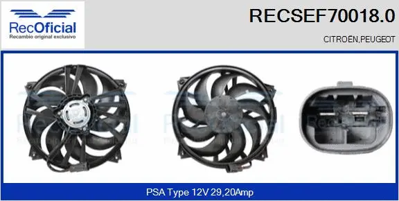 Moteur électrique, ventilateur pour radiateurs RECOFICIAL RECSEF70018.0