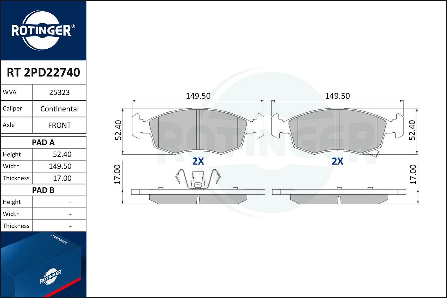 Kit de plaquettes de frein, frein à disque ROTINGER RT 2PD22740