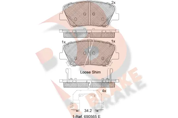 Kit de plaquettes de frein, frein à disque R BRAKE RB2147-203