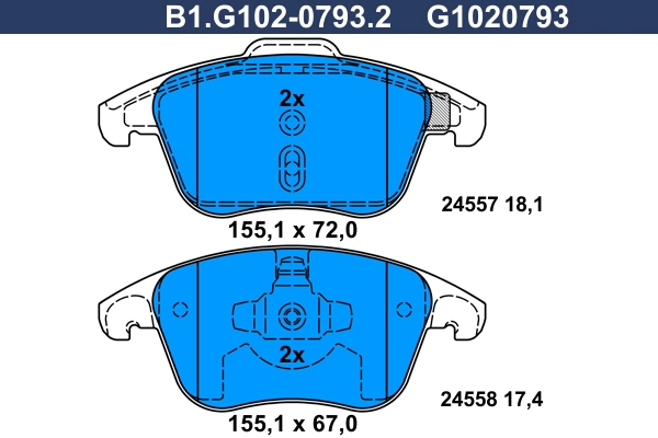 Kit de plaquettes de frein, frein à disque GALFER B1.G102-0793.2