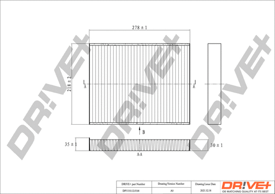 Filtre, air de l'habitacle Dr!ve+ DP1110.12.0164
