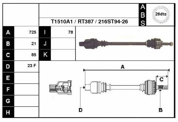 Arbre de transmission Technika 38216A1