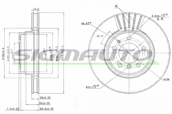 Disque de frein SIGMAUTO DBA624V
