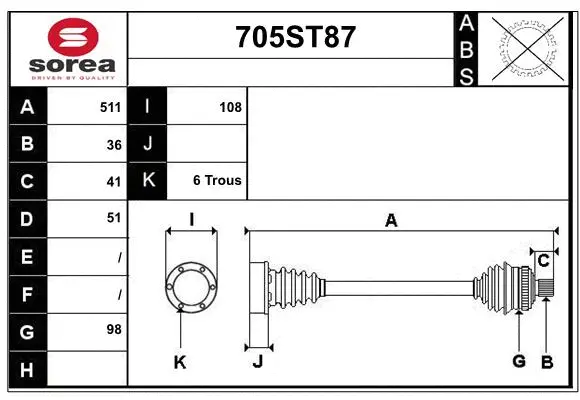 Arbre de transmission STARTCAR 705ST87