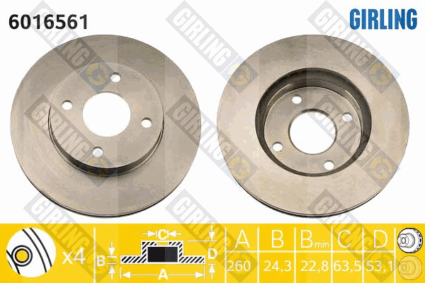 Disque de frein GIRLING 6016561