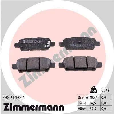 Kit de plaquettes de frein, frein à disque ZIMMERMANN 23871.138.1