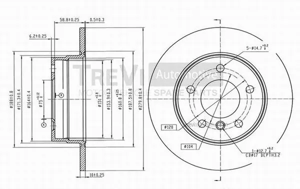Disque de frein TREVI AUTOMOTIVE BD1064