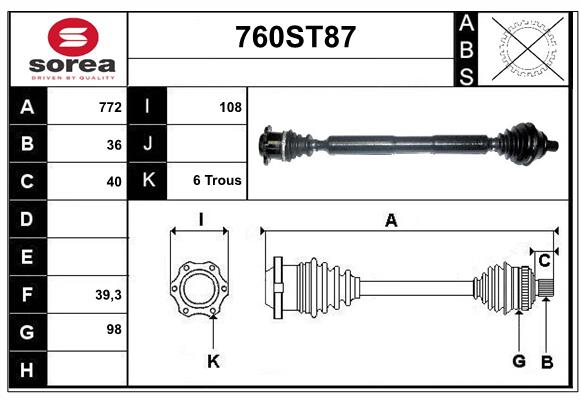 Arbre de transmission STARTCAR 760ST87