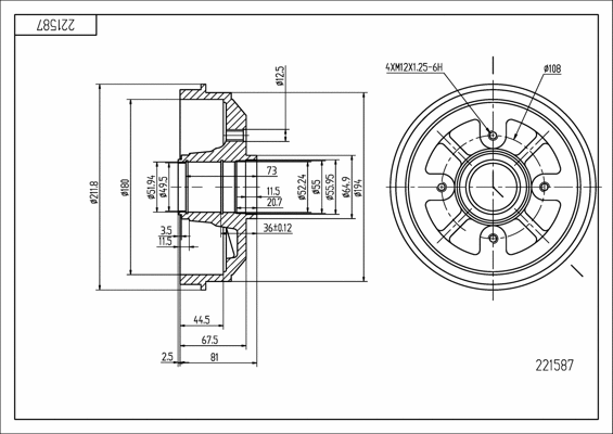 Tambour de frein HART 221 587