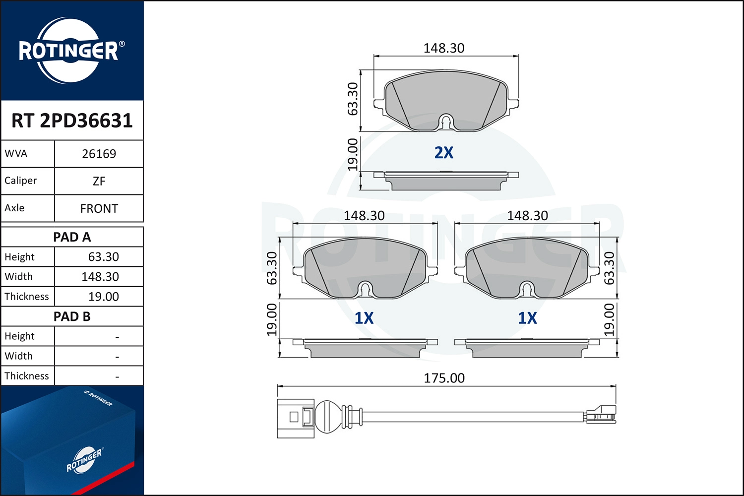 Kit de plaquettes de frein, frein à disque ROTINGER RT 2PD36631