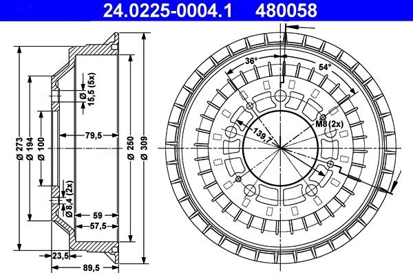 Tambour de frein ATE 24.0225-0004.1