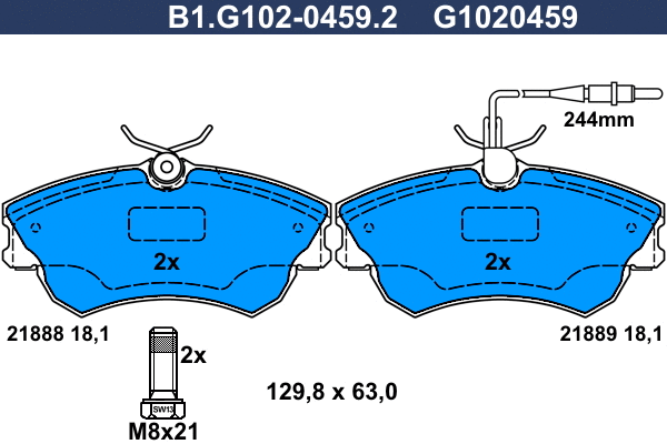 Kit de plaquettes de frein, frein à disque GALFER B1.G102-0459.2