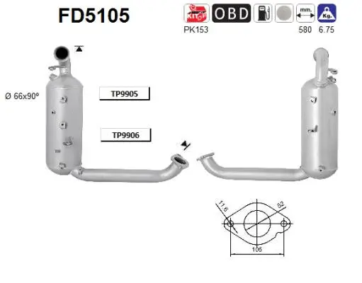 Filtre à particules / à suie, échappement AS FD5105