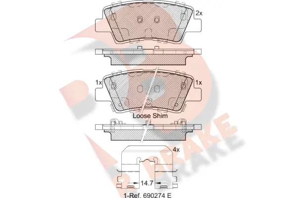 Kit de plaquettes de frein, frein à disque R BRAKE RB2036