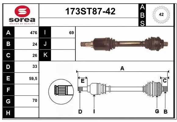 Arbre de transmission STARTCAR 173ST87-42