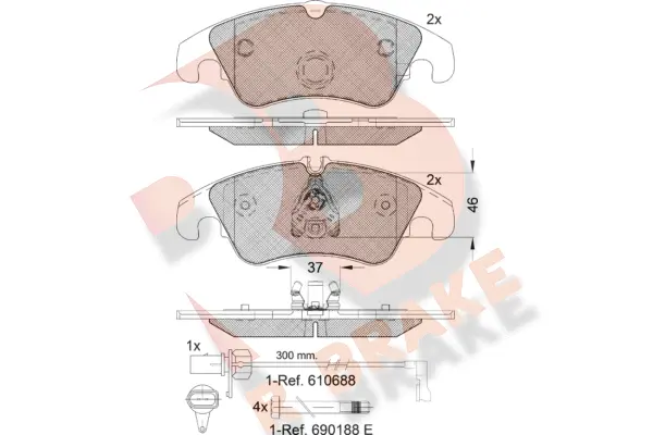 Kit de plaquettes de frein, frein à disque R BRAKE RB1862-202