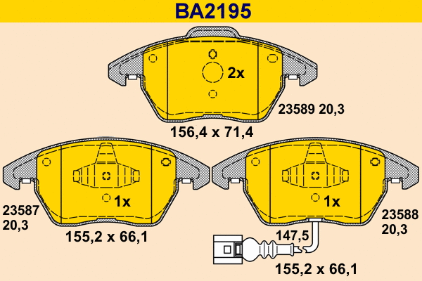 Kit de plaquettes de frein, frein à disque BARUM BA2195