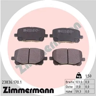 Kit de plaquettes de frein, frein à disque ZIMMERMANN 23836.170.1