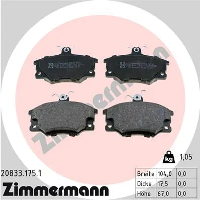 Kit de plaquettes de frein, frein à disque ZIMMERMANN 20833.175.1