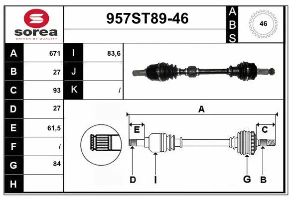 Arbre de transmission STARTCAR 957ST89-46
