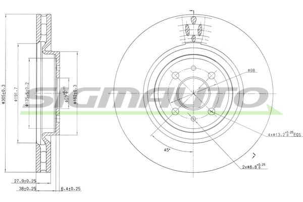 Disque de frein SIGMAUTO DBB002V
