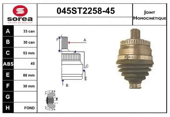 Jeu de joints, arbre de transmission STARTCAR 045ST2258-45