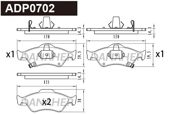 Kit de plaquettes de frein, frein à disque DANAHER ADP0702