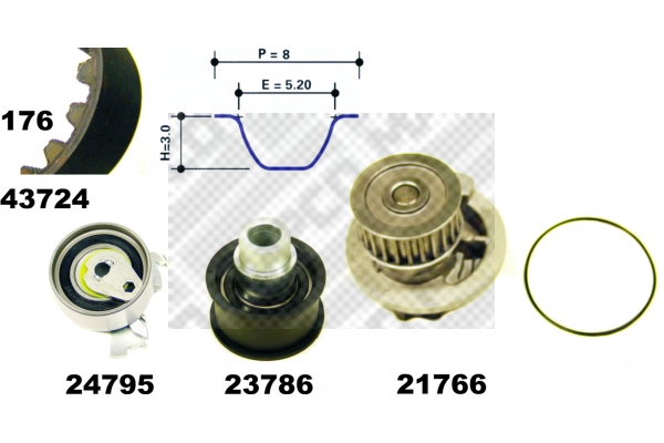 Pompe à eau + kit de courroie crantée MAPCO 41724