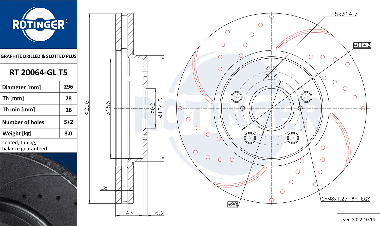 Disque de frein ROTINGER RT 20064-GL T5