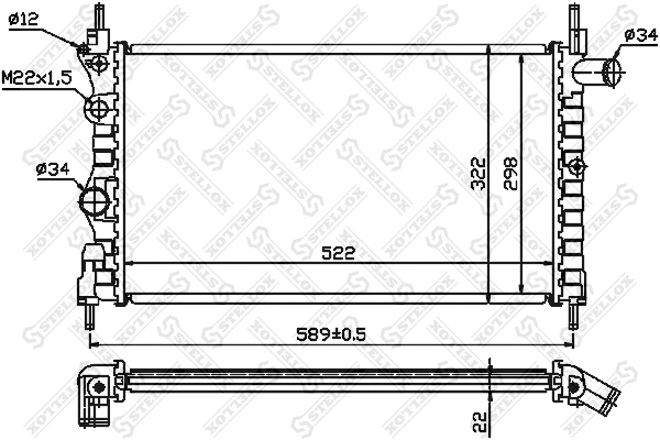 Radiateur, refroidissement du moteur STELLOX 10-25223-SX
