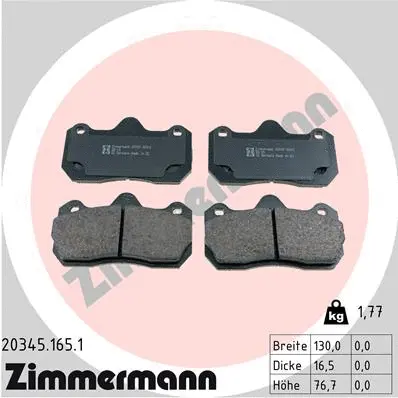 Kit de plaquettes de frein, frein à disque ZIMMERMANN 20345.165.1