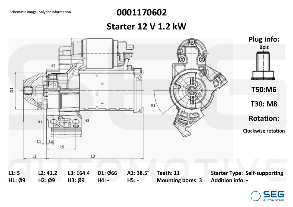 Démarreur SEG Automotive 0001170602