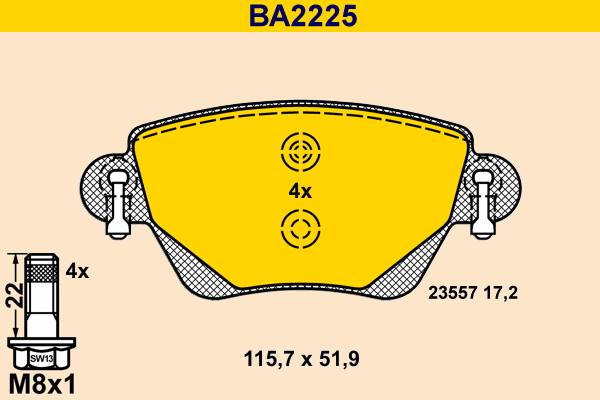 Kit de plaquettes de frein, frein à disque BARUM BA2225