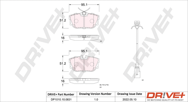 Kit de plaquettes de frein, frein à disque Dr!ve+ DP1010.10.0831