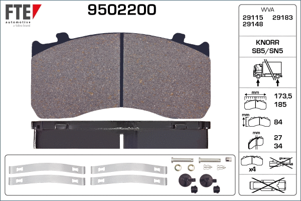 Kit de plaquettes de frein, frein à disque FTE 9502200