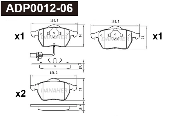 Kit de plaquettes de frein, frein à disque DANAHER ADP0012-06