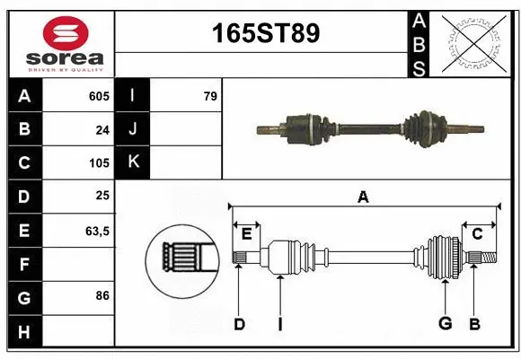 Arbre de transmission STARTCAR 165ST89