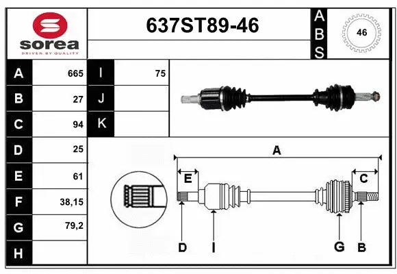 Arbre de transmission STARTCAR 637ST89-46