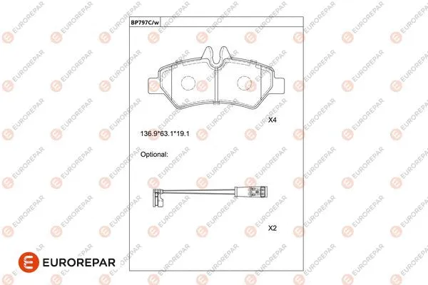 Kit de plaquettes de frein, frein à disque EUROREPAR 1681287680
