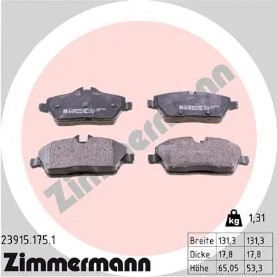 Kit de plaquettes de frein, frein à disque ZIMMERMANN 23915.175.1