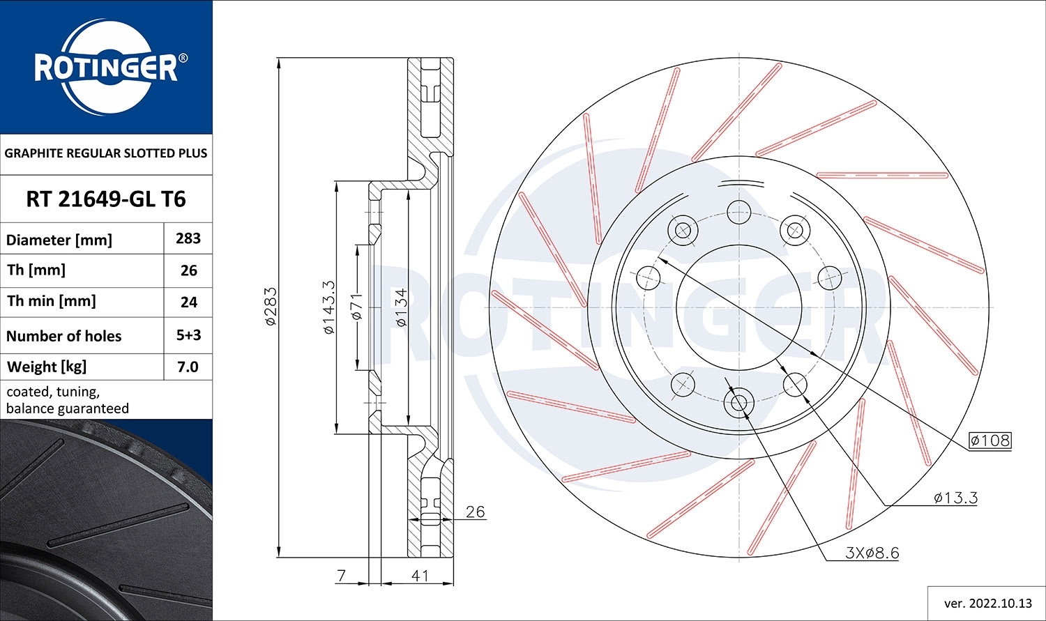 Disque de frein ROTINGER RT 21649-GL T6