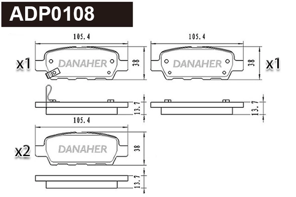 Kit de plaquettes de frein, frein à disque DANAHER ADP0108