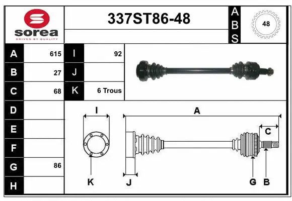 Arbre de transmission STARTCAR 337ST86-48