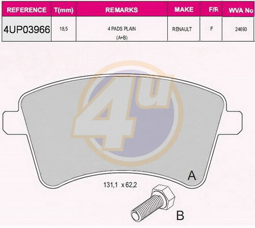 Kit de plaquettes de frein, frein à disque 4u 4UP03966