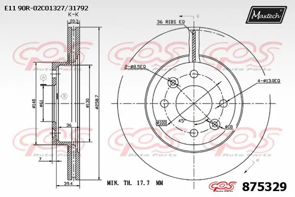 Disque de frein MAXTECH 875329