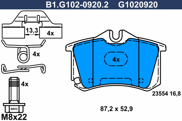 Kit de plaquettes de frein, frein à disque GALFER B1.G102-0920.2