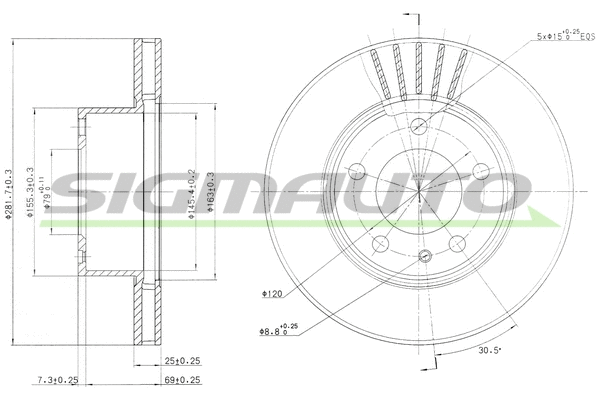 Disque de frein SIGMAUTO DBA325V